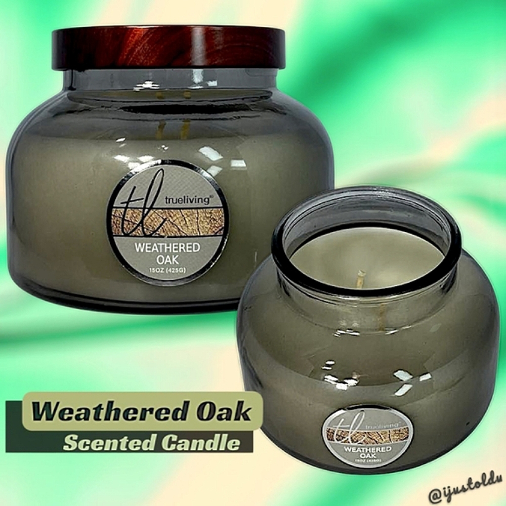 True Living Scented Candle | Weathered Oak | Dual Wick 15oz (425g) Glass Jar